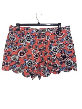Crown & Ivy Floral Scalloped Hem Womens Shorts Coral Multicolor Size 14